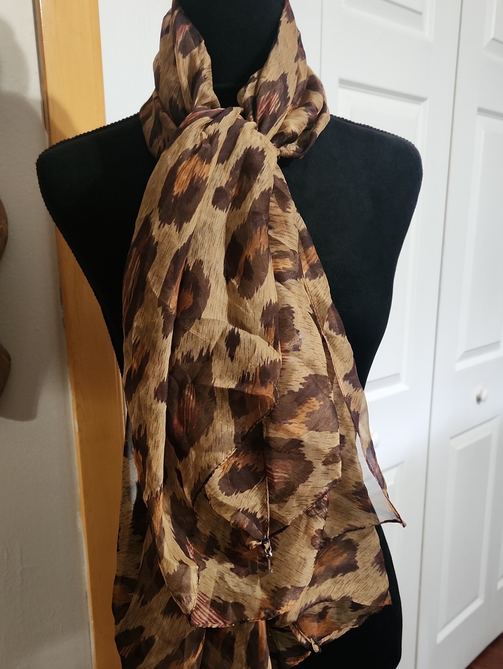 Brown Leopard Print Lightweight Sheer Scarf -